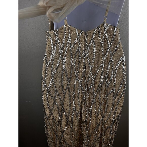 Jump Apparel Long Nude Sequin Dress Tulle Tie Back Junior Size 9/10 - Picture 7 of 10